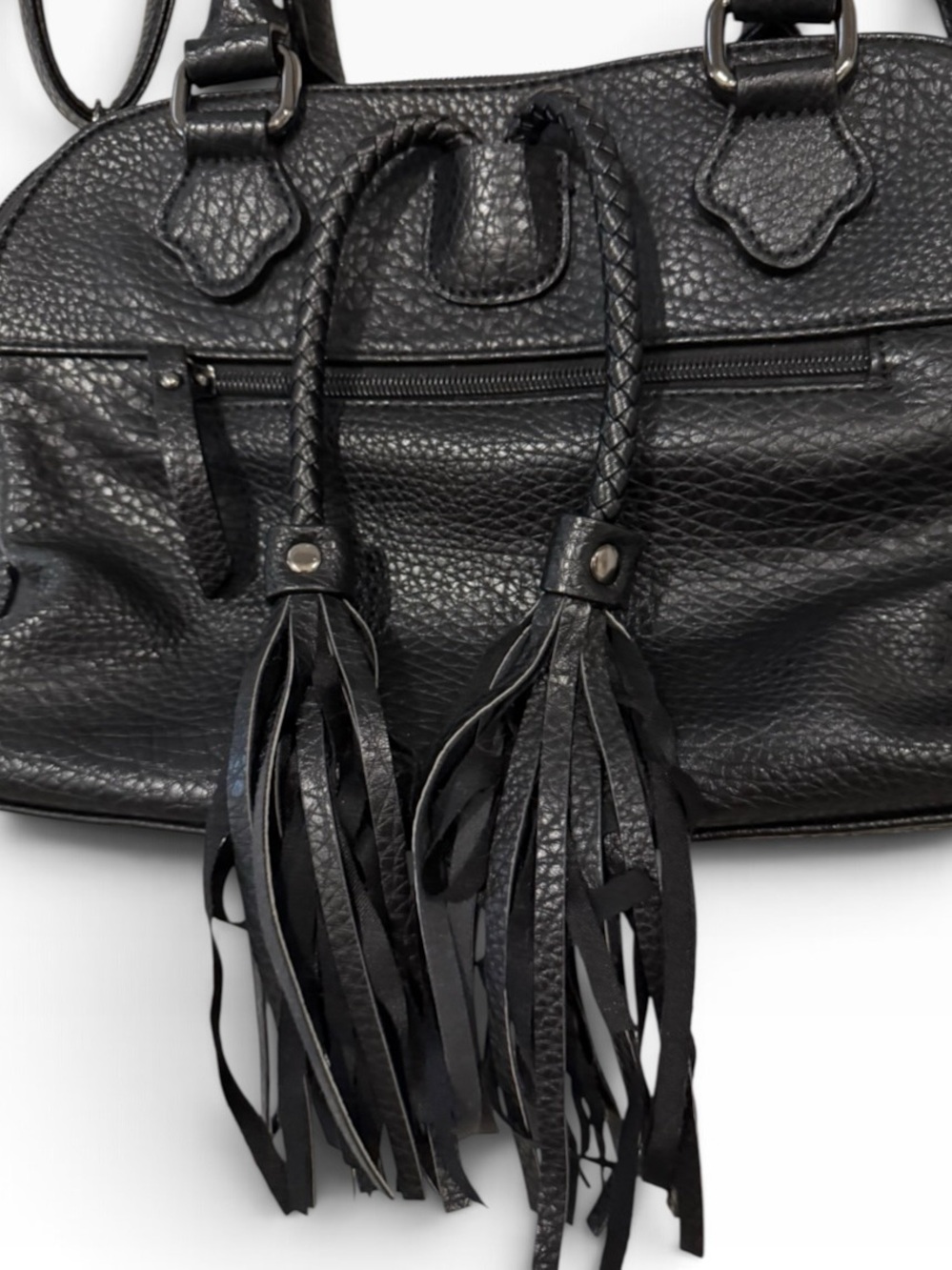 Marc New York Andrew Marc Black Studded Satchel Shoulder / Handbag with Tassels. - Picture 7 of 13